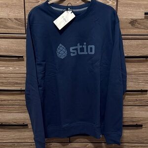 New Stio Unisex Logo Crew Sweatshirt Size Large Mountain Shadow Blue